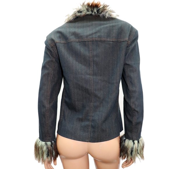 Y2K Jex Collection Denim Jacket Faux Fur Trim M-L - Picture 7 of 9